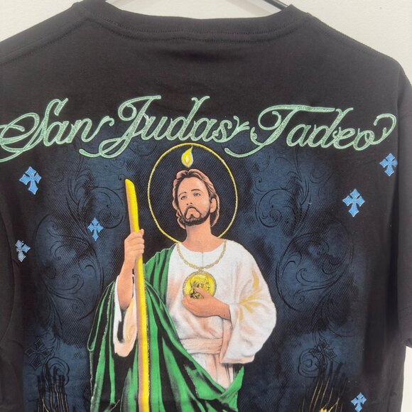 San Judas Tadeo Black T-Shirt Patron For Difficult Causes design Size M - Picture 7 of 9